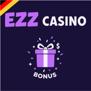 EZZ Casino Logo mit Geschenkbox und Bonus-Text, als Symbol für ein Casino Bonusangebot.