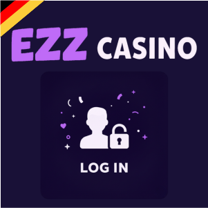 EZZ Casino Logo mit Login-Symbol, das eine Person und ein Vorhängeschloss zeigt und den Anmeldevorgang im Casino darstellt.