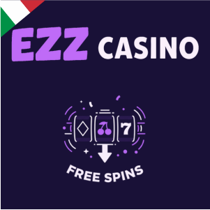 Logo di EZZ Casino con una slot machine e la scritta "Giri Gratis", a simboleggiare un'offerta di free spins.