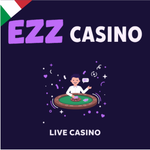 Logo di EZZ Casino con un croupier dal vivo a un tavolo da casinò e la scritta "Casinò Live", a rappresentare i giochi con croupier dal vivo del casinò.