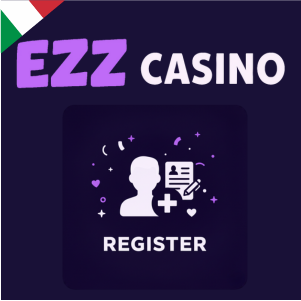 Logo di EZZ Casino con un'icona di registrazione, che mostra una persona e un documento con un simbolo più, a rappresentare la procedura di iscrizione al casinò.