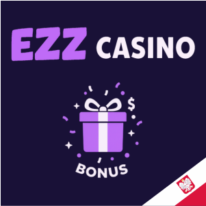 Logo EZZ Casino z pudełkiem prezentowym i napisem „bonus”, symbolizujące ofertę bonusową kasyna.