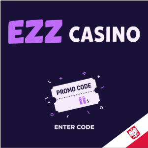 Logo EZZ Casino z kodem promocyjnym i napisem „Wpisz kod”, symbolizujące ofertę z kodem promocyjnym.