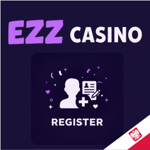 Logo EZZ Casino z ikoną rejestracji, przedstawiającą osobę oraz dokument z symbolem plus, co symbolizuje proces zakładania konta w kasynie.