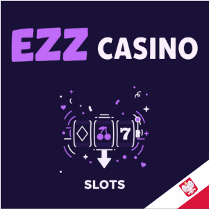 Logo EZZ Casino z symbolem automatu oraz napisem „Slots”, prezentujące ofertę gier slotowych tego kasyna.