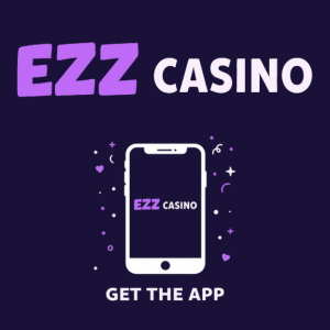 EZZ Casino logo with a mobile phone and 'Get the App' text, symbolizing the casino's mobile app offer.
