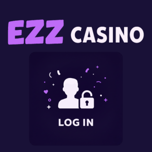 EZZ Casino logo with a login icon, featuring a person and a padlock symbol, representing the casino's login process.