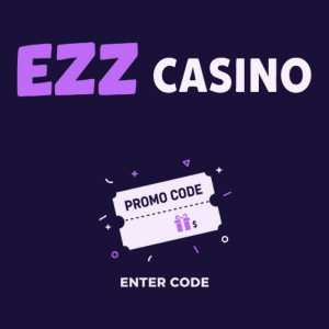 EZZ Casino logo with a promo code and 'Enter Code' text, symbolizing a promotional code offer.